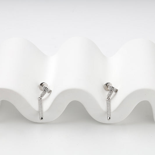 Rhodium-plated Silver 925 cubic zirconia bar drop earrings, product view 1 — Kabluchka