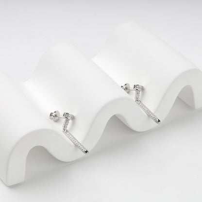 Rhodium-plated Silver 925 cubic zirconia bar drop earrings, product view 5 — Kabluchka