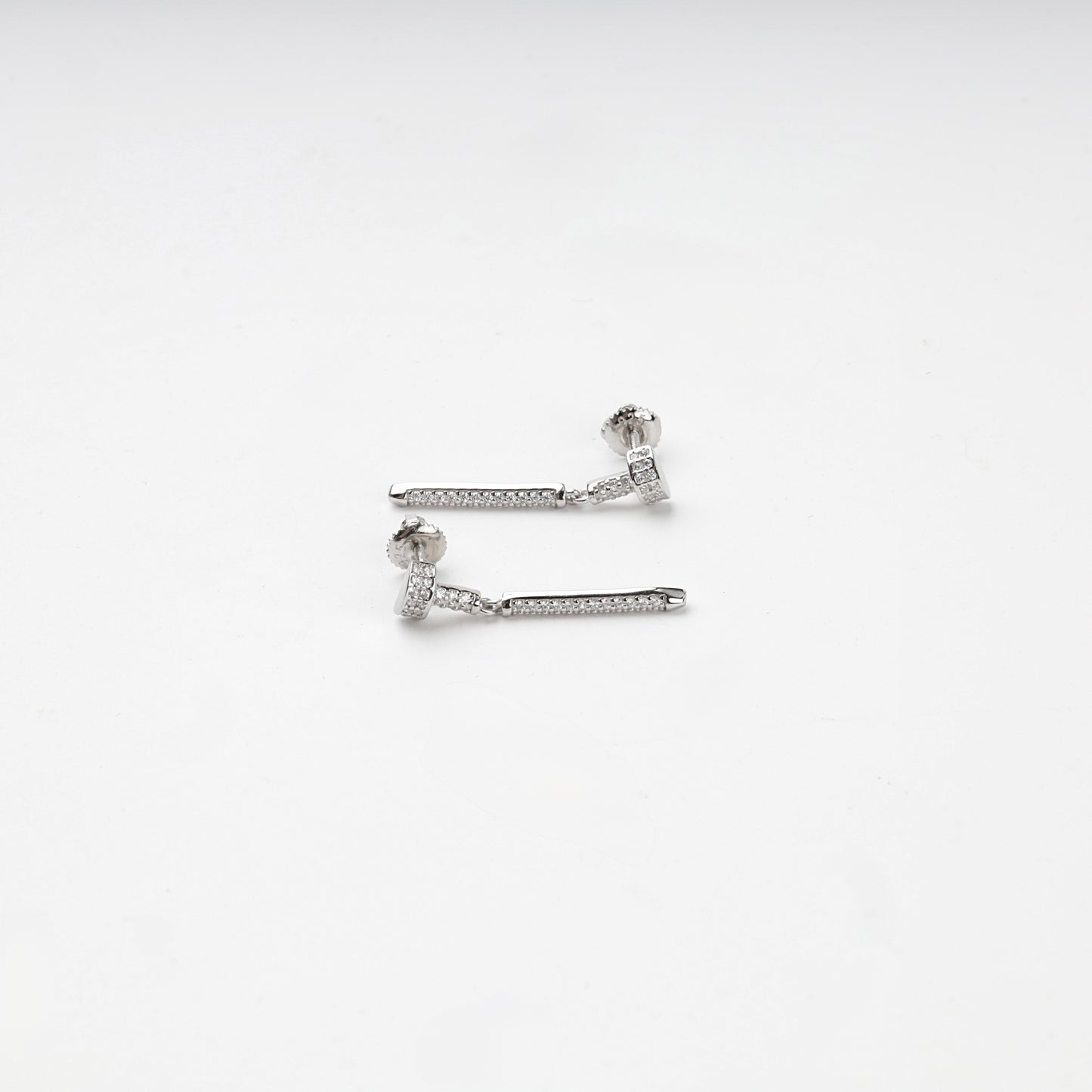 Rhodium-plated Silver 925 cubic zirconia bar drop earrings, product view 4 — Kabluchka