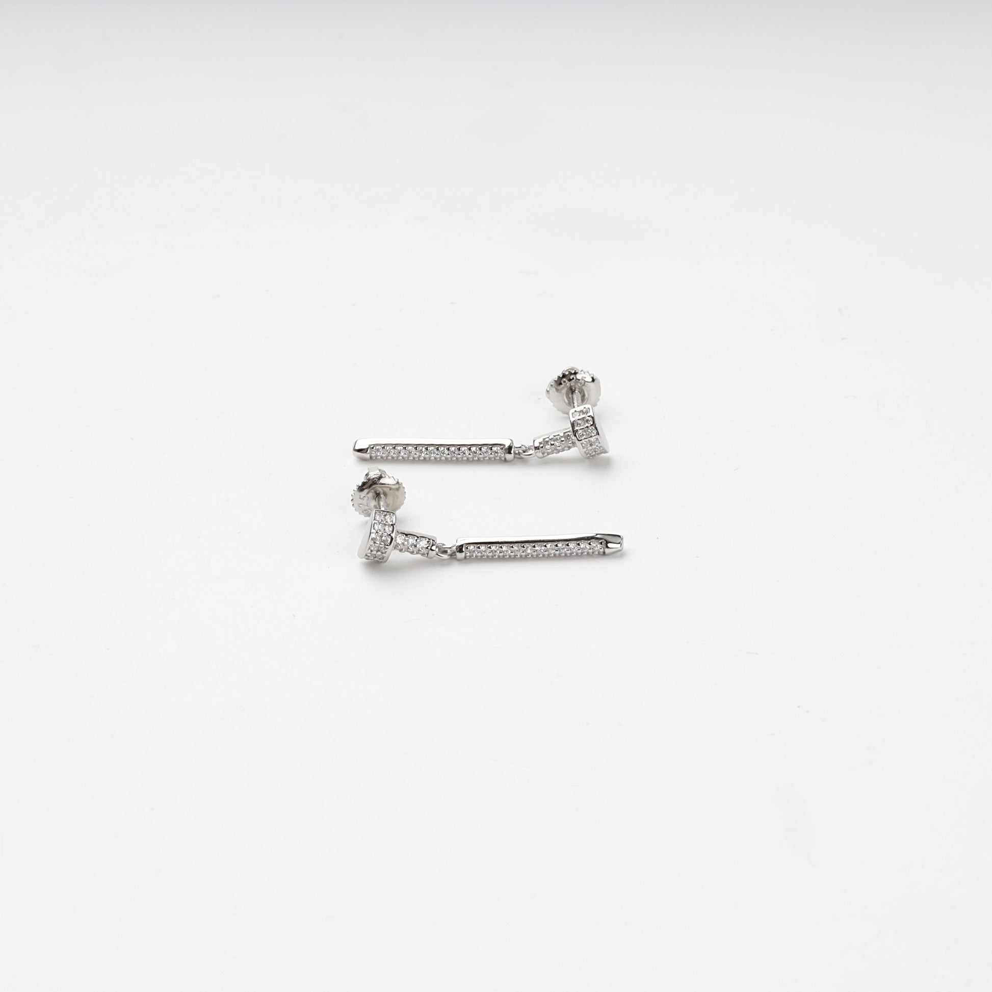 Rhodium-plated Silver 925 cubic zirconia bar drop earrings, product view 4 — Kabluchka