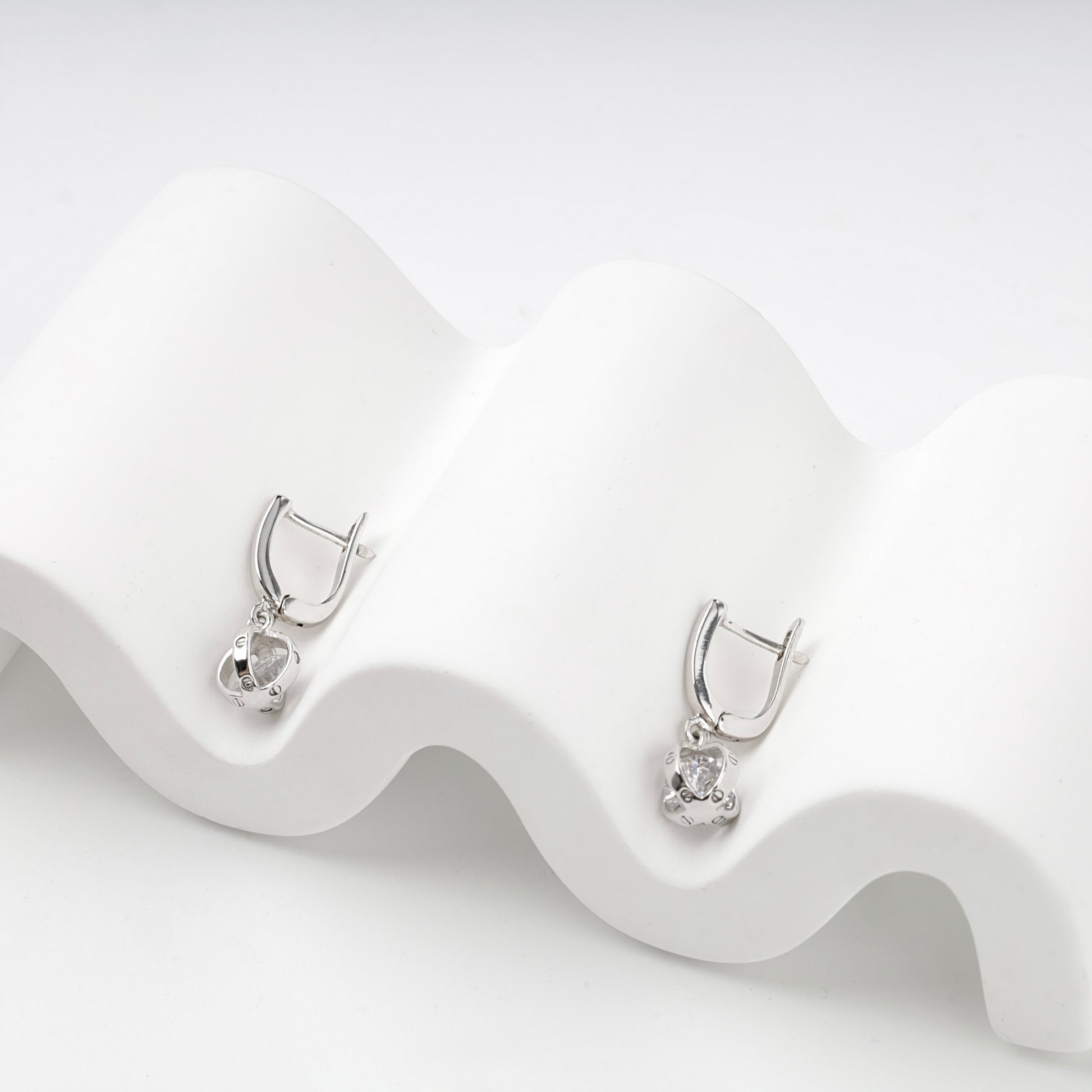 Silver 925 cubic zirconia orb drop earrings, product view 5 — Kabluchka