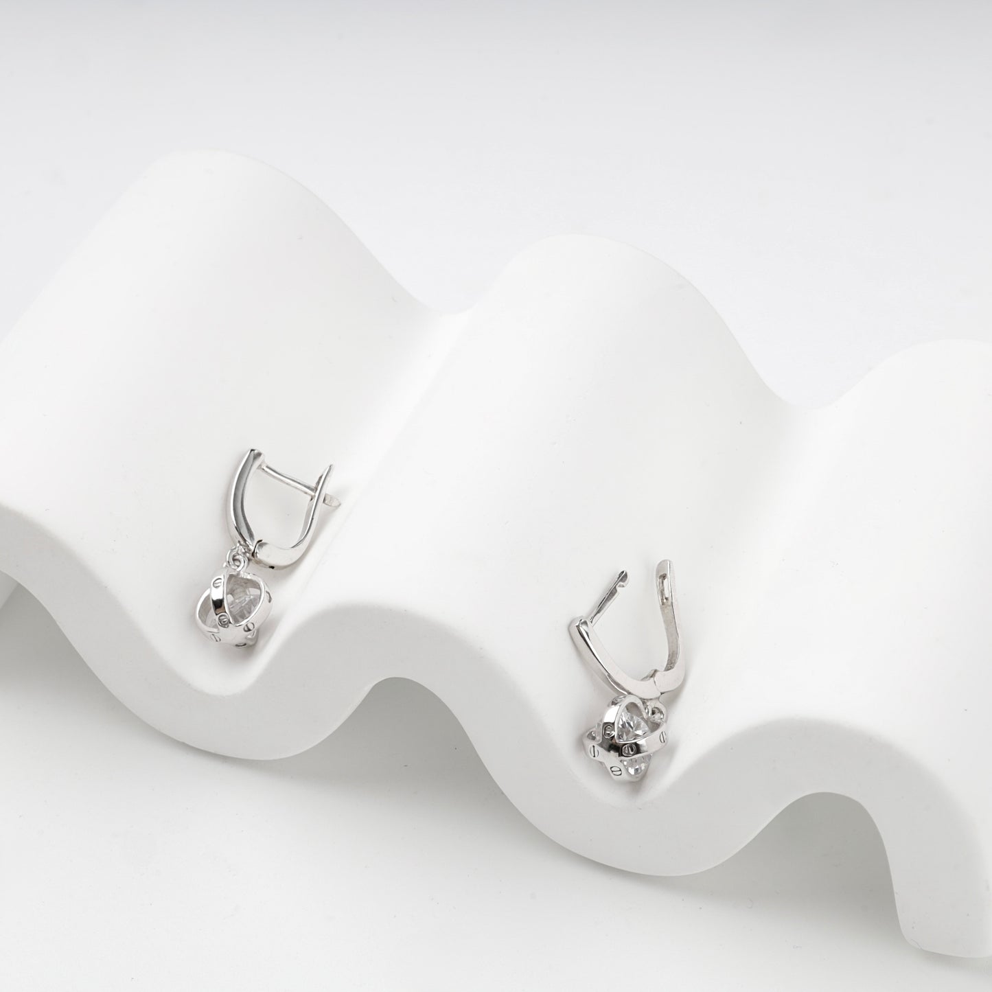Silver 925 cubic zirconia orb drop earrings, product view 6 — Kabluchka