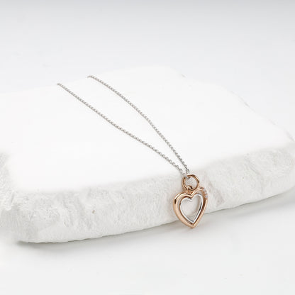 Two-tone Gold 14K (585) cubic zirconia open heart pendant, product view 3 — Kabluchka