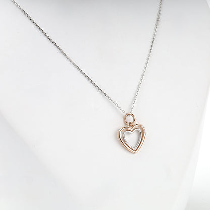 Two-tone Gold 14K (585) cubic zirconia open heart pendant, product view 1 — Kabluchka