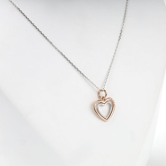 Two-tone Gold 14K (585) cubic zirconia open heart pendant, product view 1 — Kabluchka