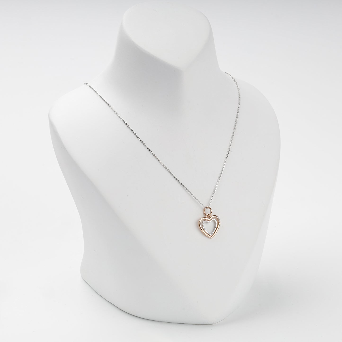 Two-tone Gold 14K (585) cubic zirconia open heart pendant, product view 5 — Kabluchka