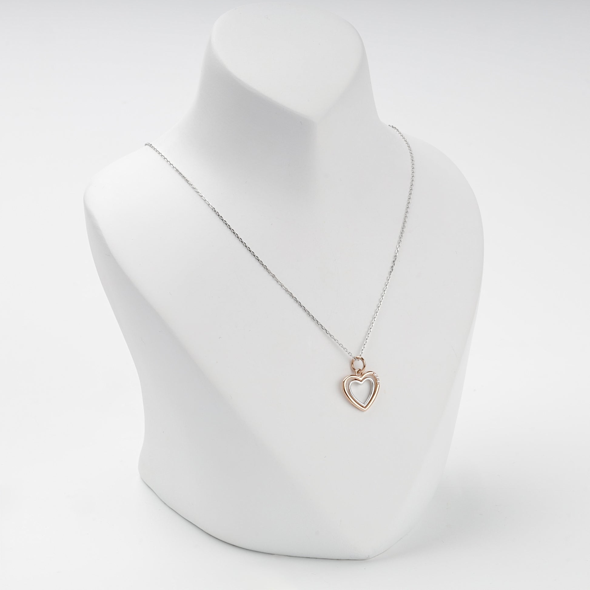 Two-tone Gold 14K (585) cubic zirconia open heart pendant, product view 5 — Kabluchka