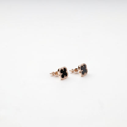Rose Gold 14K clover stud earrings — angled pair view — Kabluchka