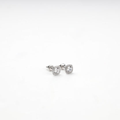White Gold halo stud earrings with screw-back closures