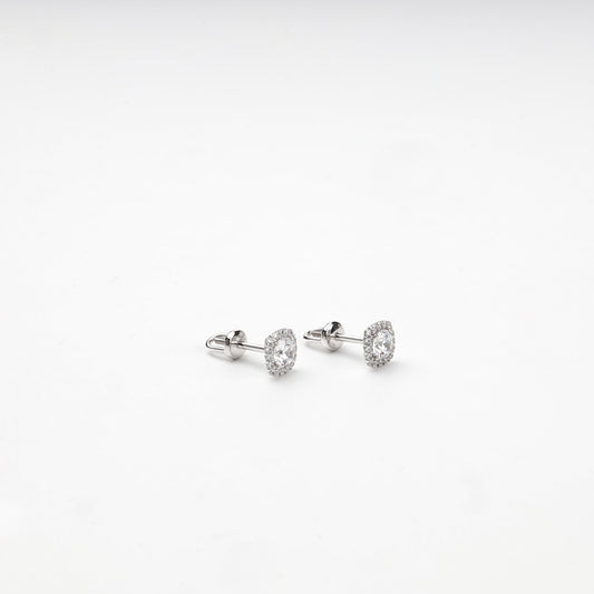 Cushion-shaped cubic zirconia halo studs, angled view