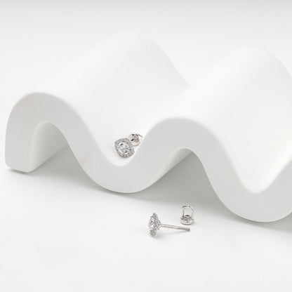 Cubic zirconia halo stud with screw-back side view
