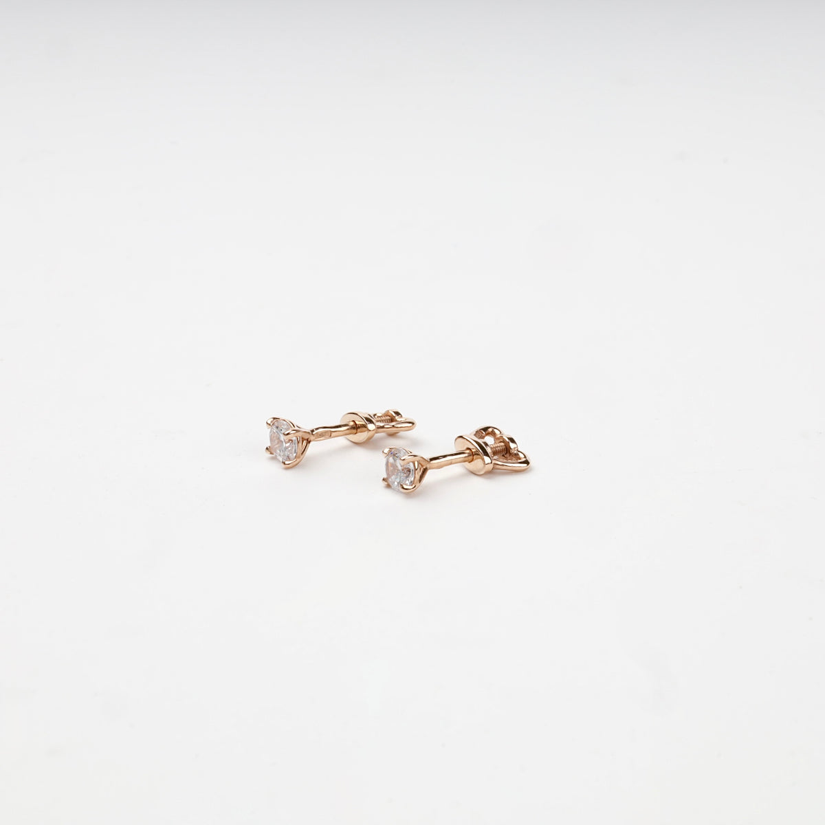 Cubic zirconia square halo stud earrings with screw backs — side view — Kabluchka