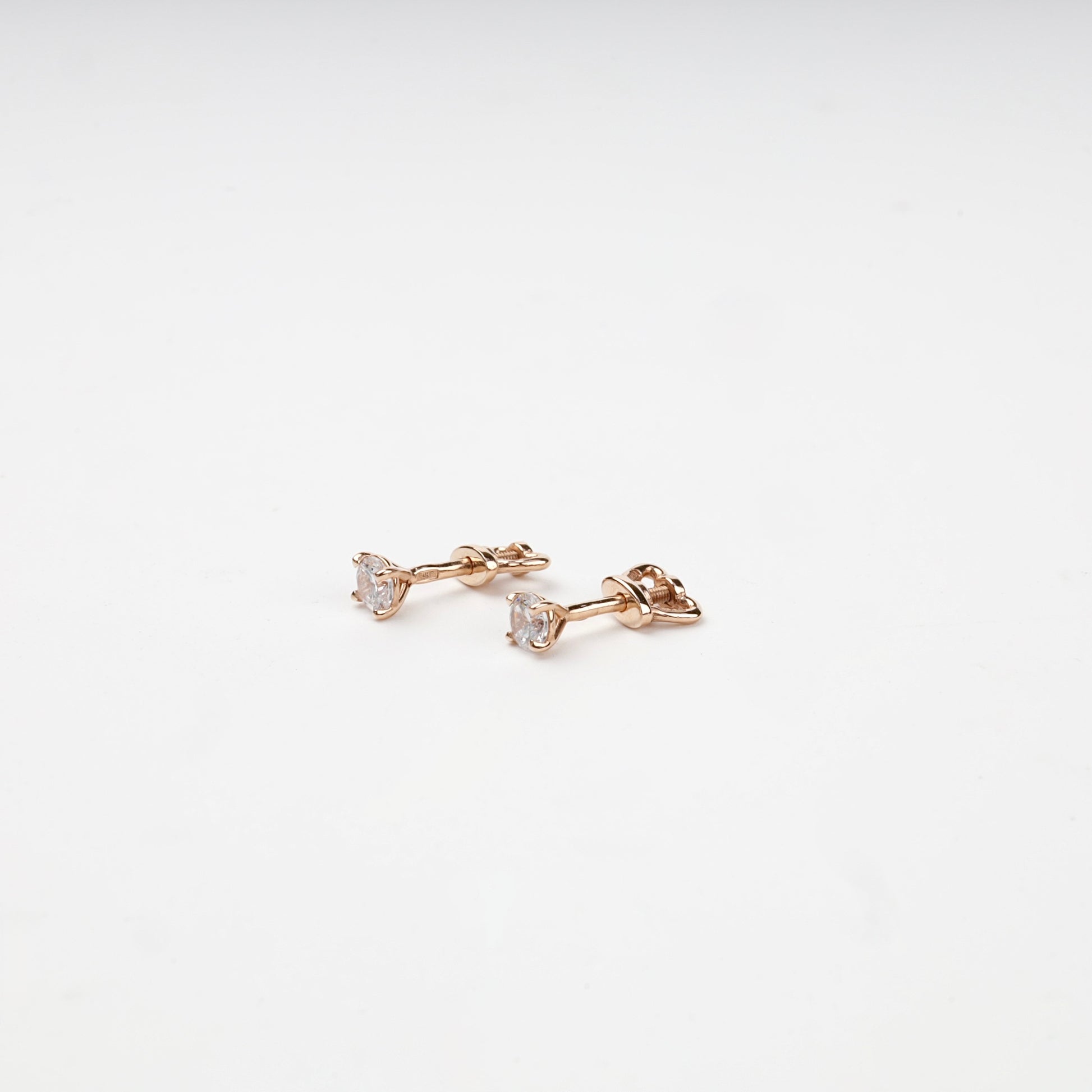 Cubic zirconia square halo stud earrings with screw backs — side view — Kabluchka