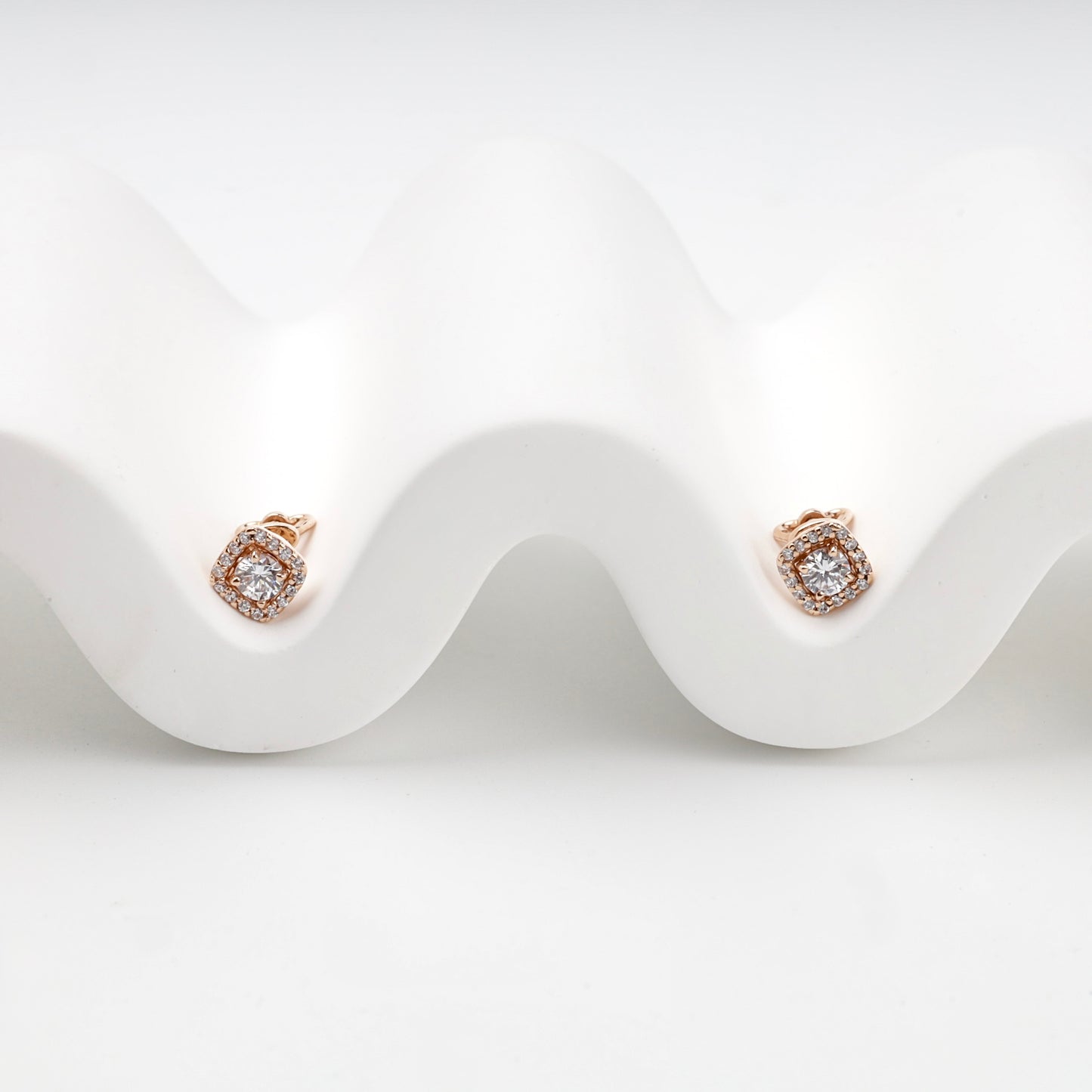Square halo cubic zirconia stud earrings — front view — Kabluchka
