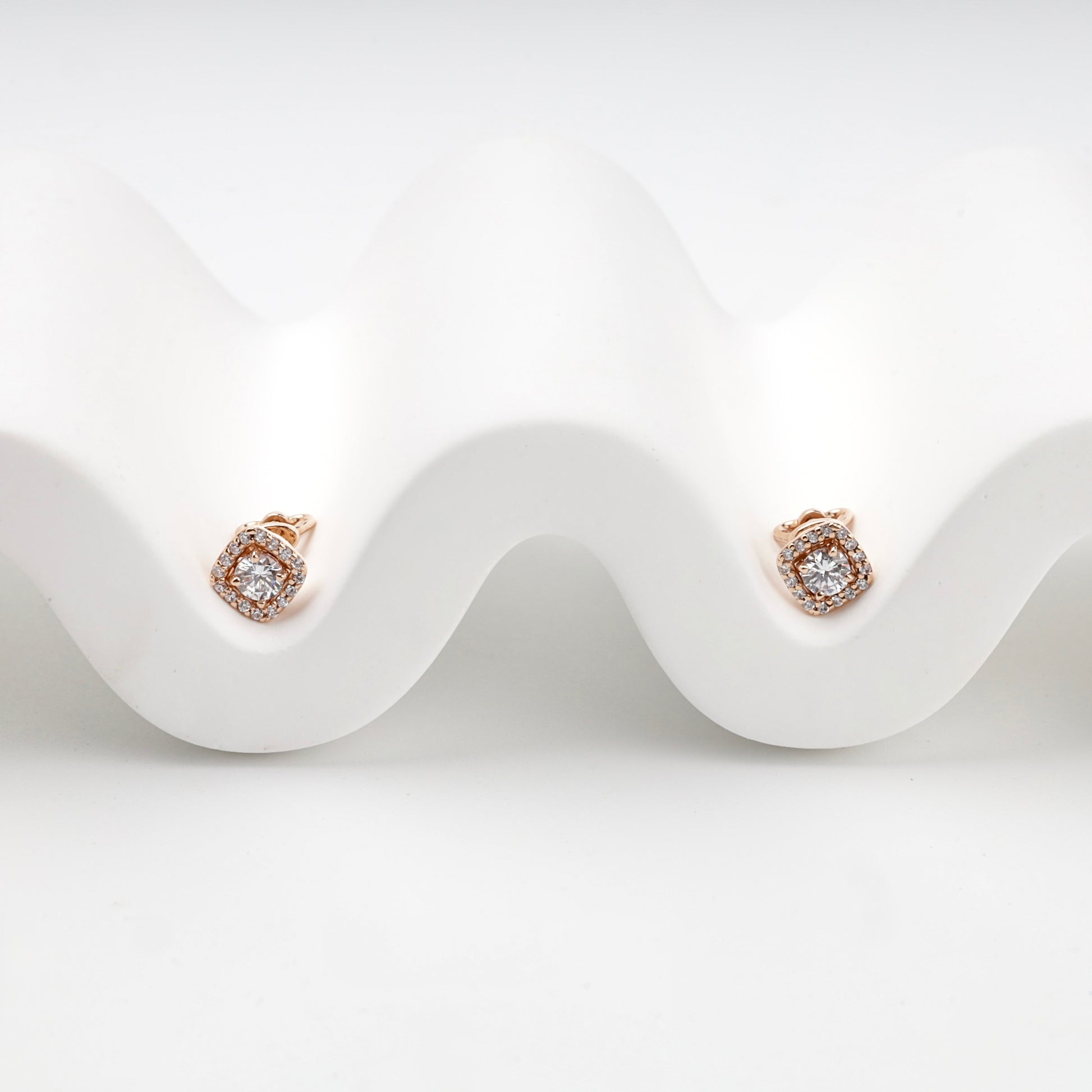 Square halo cubic zirconia stud earrings — front view — Kabluchka