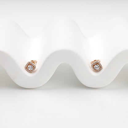 Square halo cubic zirconia stud earrings — front view — Kabluchka