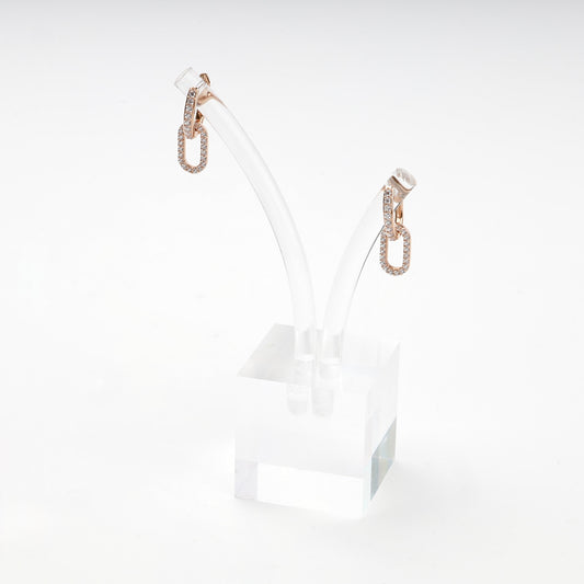 Rose Gold 14K cubic zirconia elongated huggie hoop earrings — display view — Kabluchka