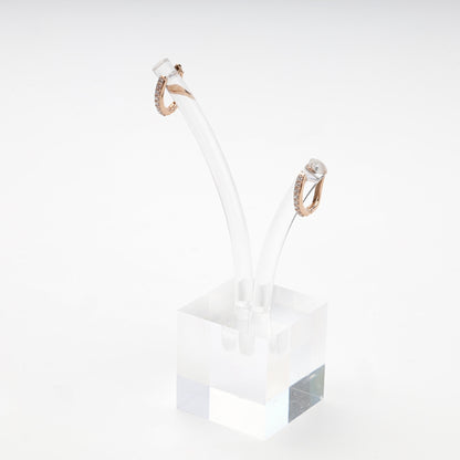 Elongated huggie hoop earrings with cubic zirconia — angled view — Kabluchka