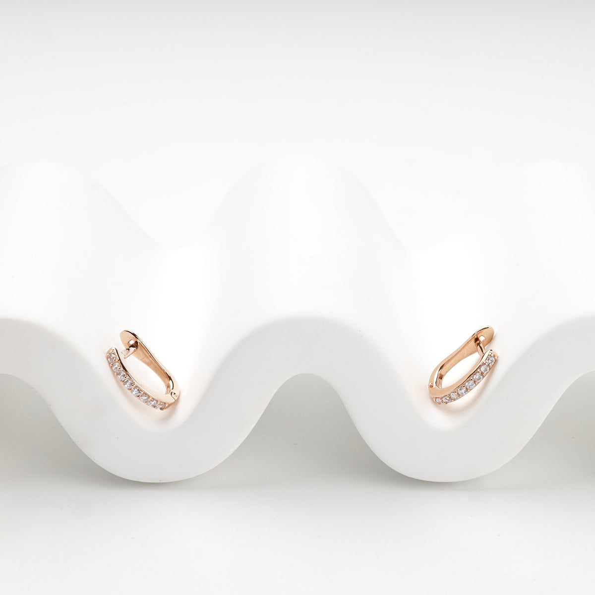 Rose Gold 14K elongated huggie earrings — pair view — Kabluchka