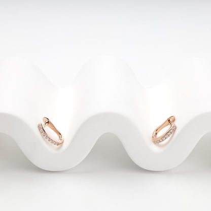 Rose Gold 14K elongated huggie earrings — pair view — Kabluchka