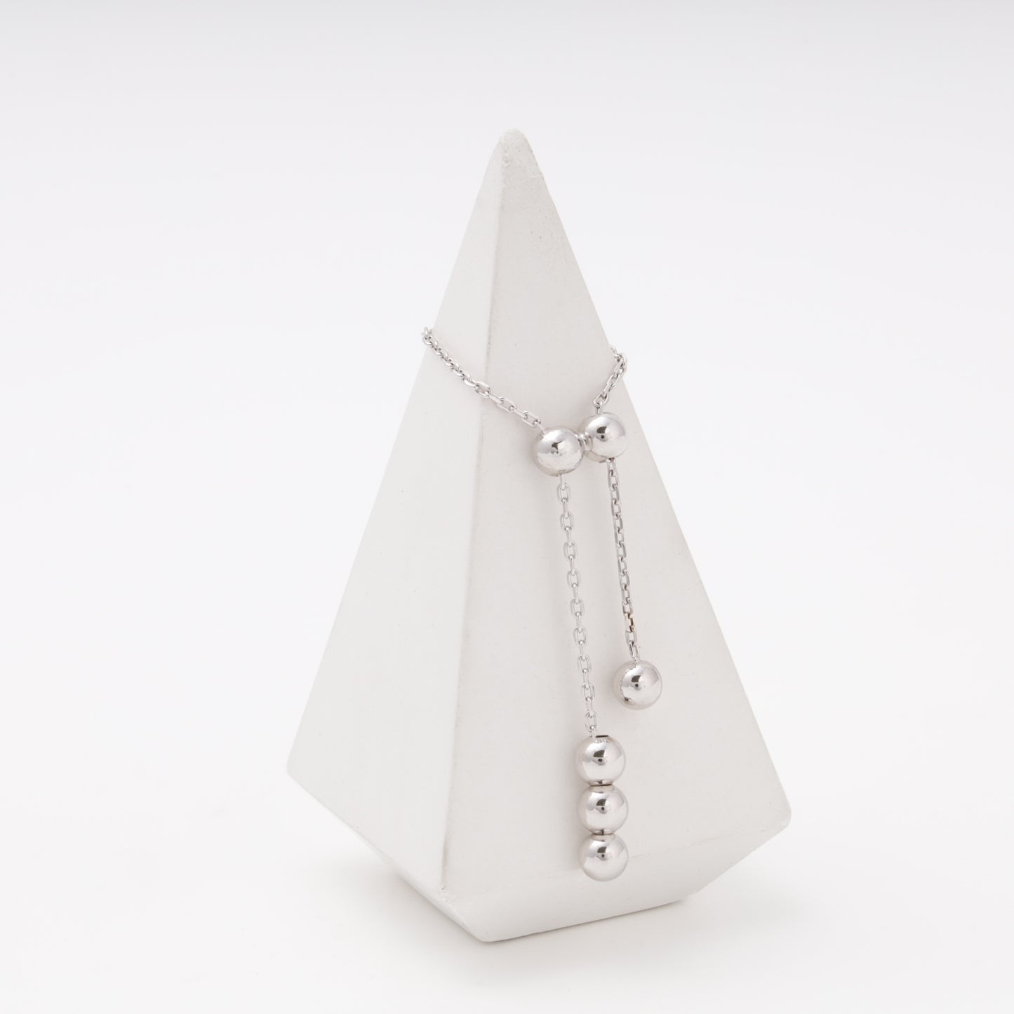 Silver 925 Adjustable Chain Ring with Beaded Tassel — side view — Kabluchka