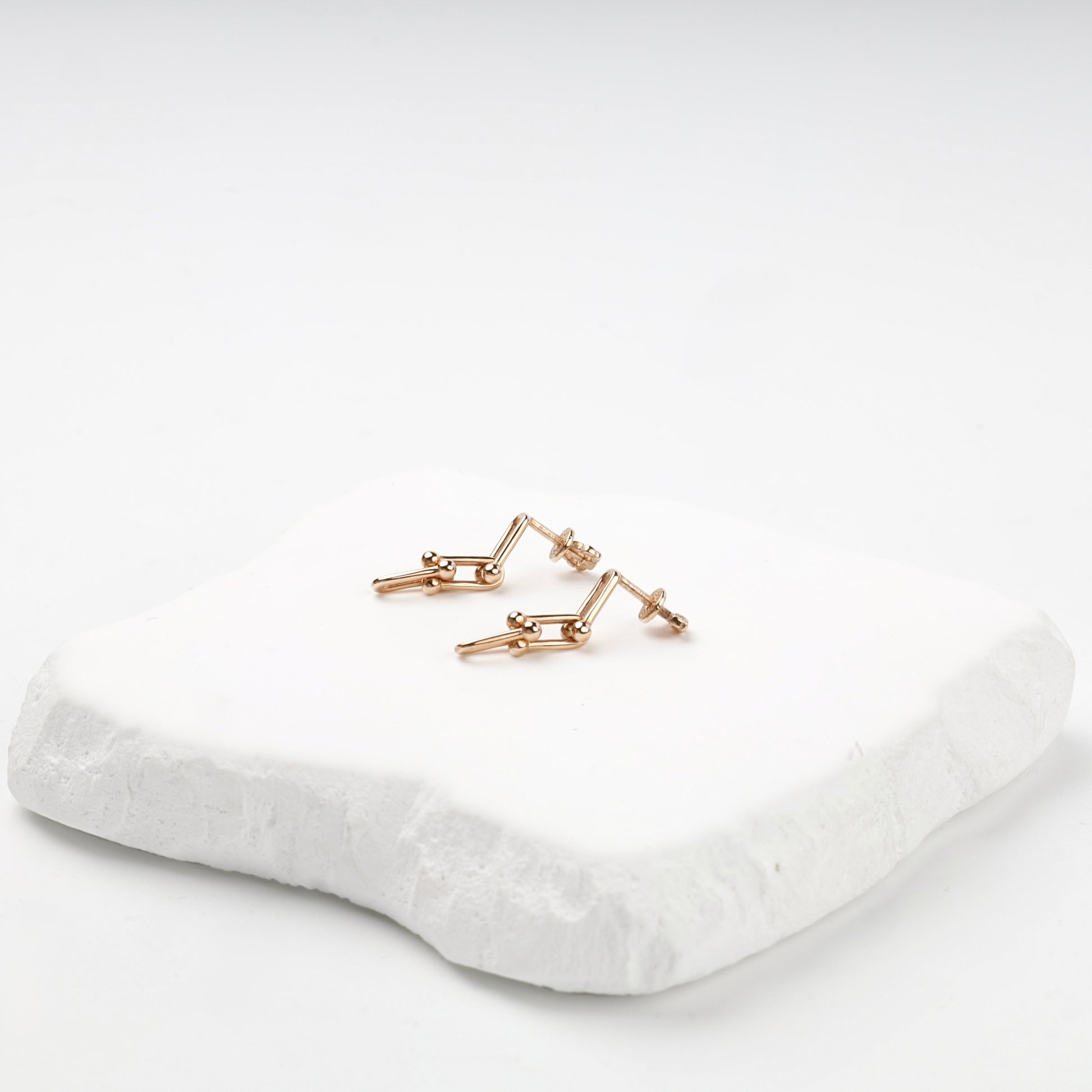 Rose Gold 14K double-link drop earrings, product view 4 — Kabluchka