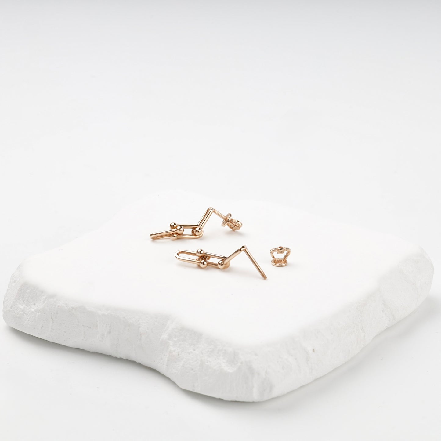 Rose Gold 14K double-link drop earrings, product view 5 — Kabluchka