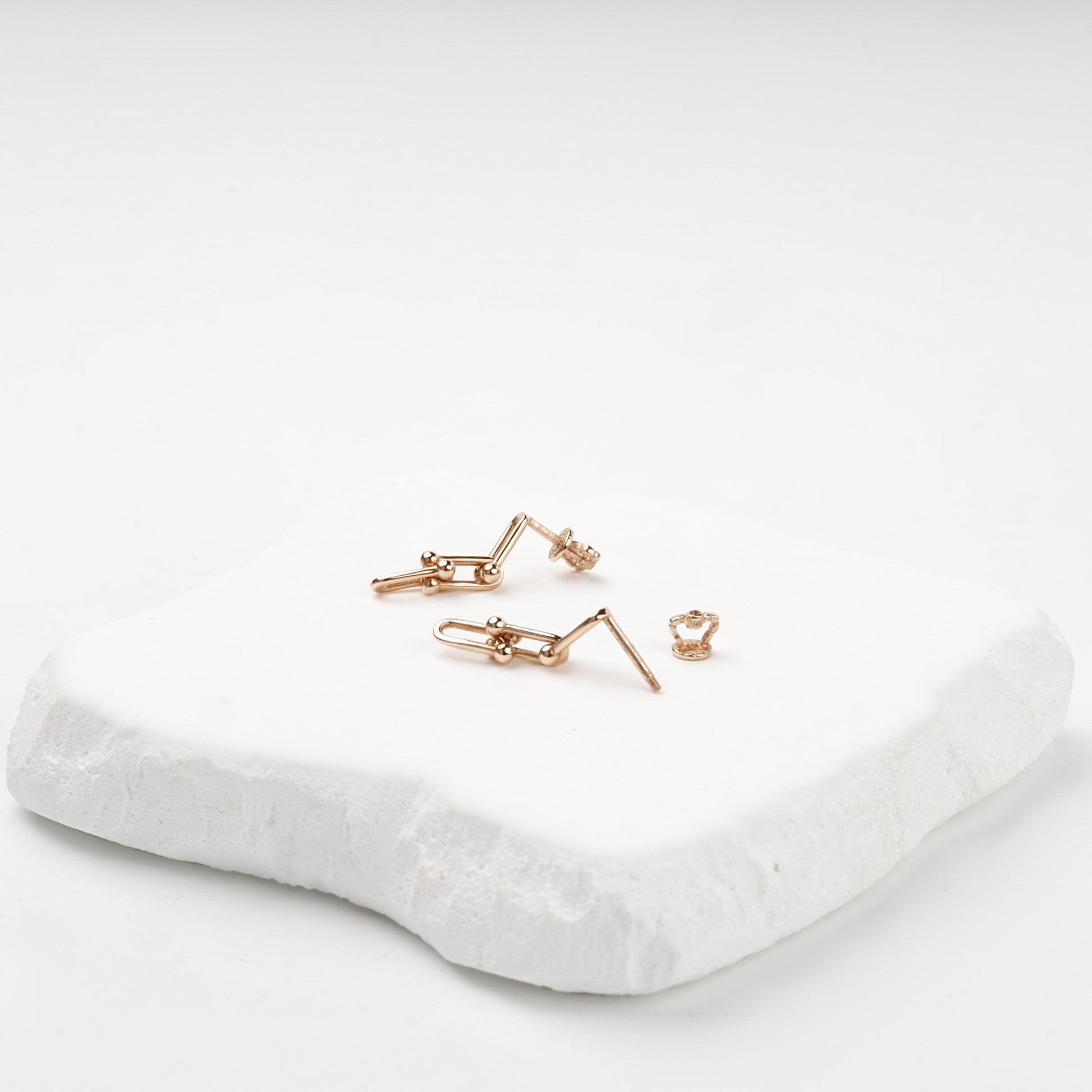 Rose Gold 14K double-link drop earrings, product view 5 — Kabluchka