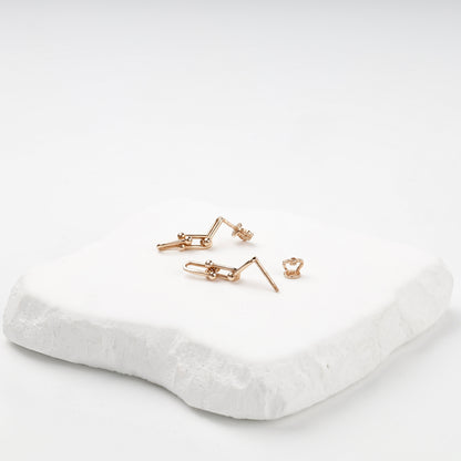 Rose Gold 14K double-link drop earrings, product view 5 — Kabluchka