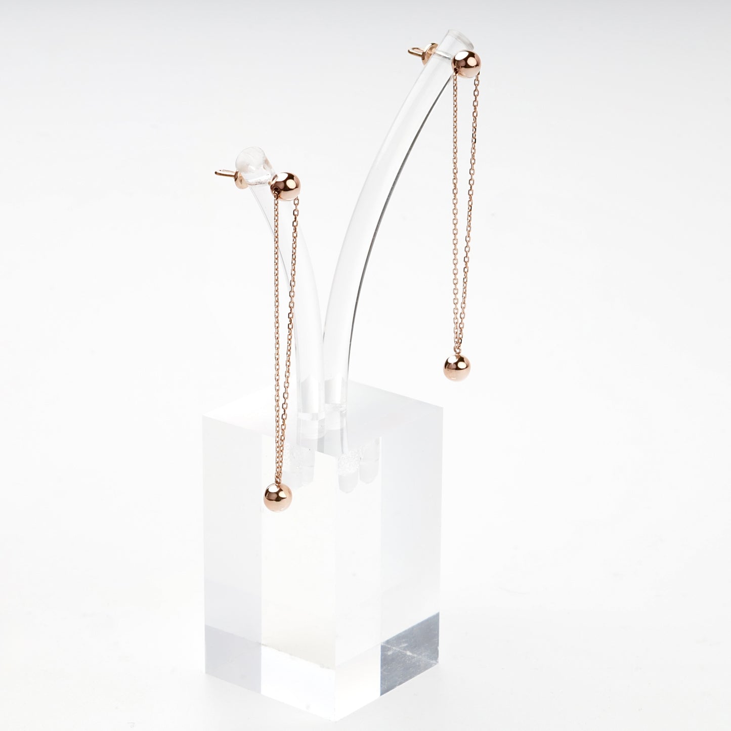 Pair of Rose Gold 585 ball earrings with double chains — Kabluchka