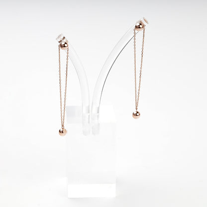 Rose Gold 14K double-chain ball drop earrings on display — Kabluchka