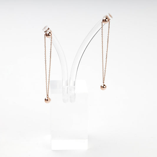 Rose Gold 14K double-chain ball drop earrings on display — Kabluchka