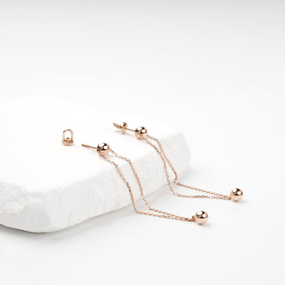 Rose Gold 585 polished ball chain earrings close-up — Kabluchka