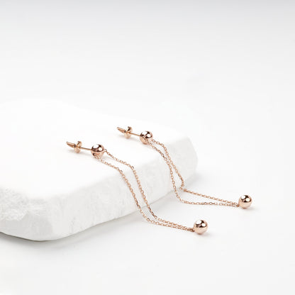 Rose gold double-chain drop earrings with screw backs — Kabluchka