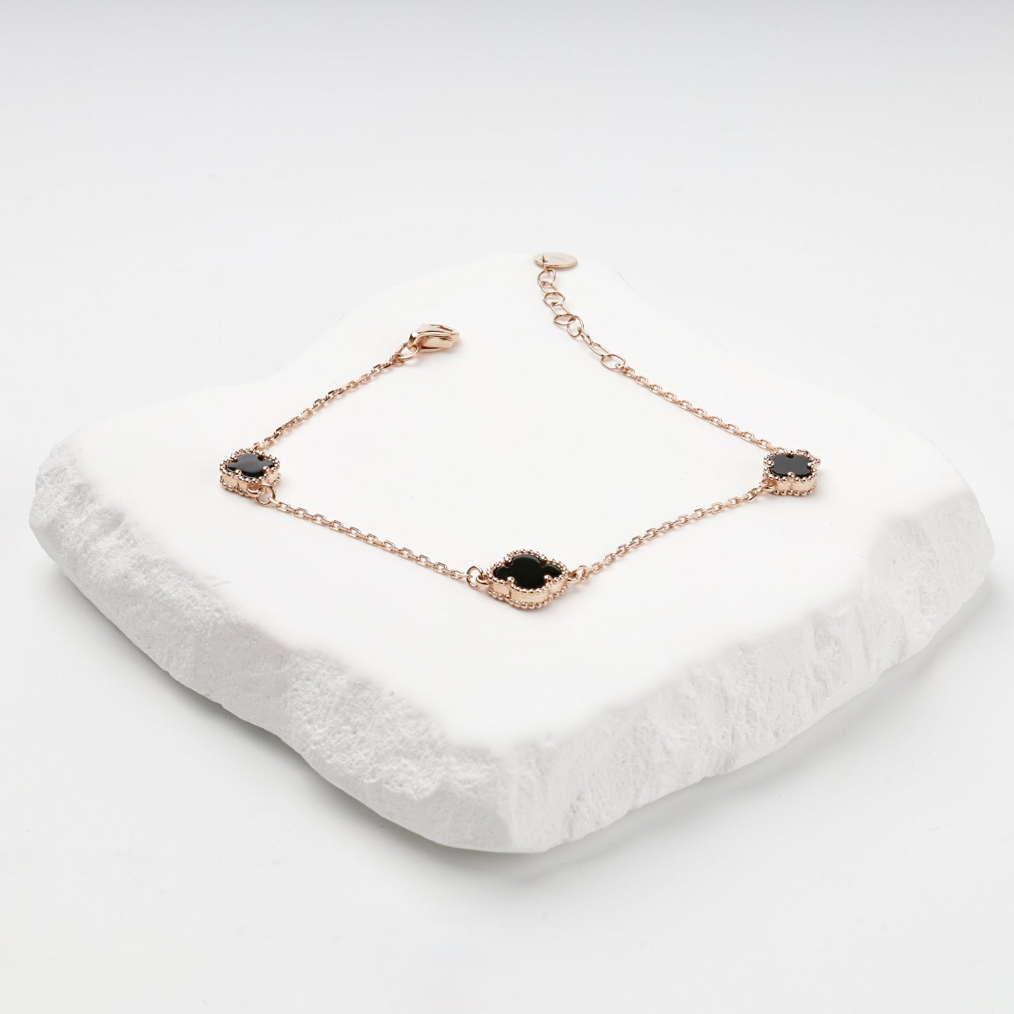 Rose gold black onyx bracelet with extender chain — Kabluchka