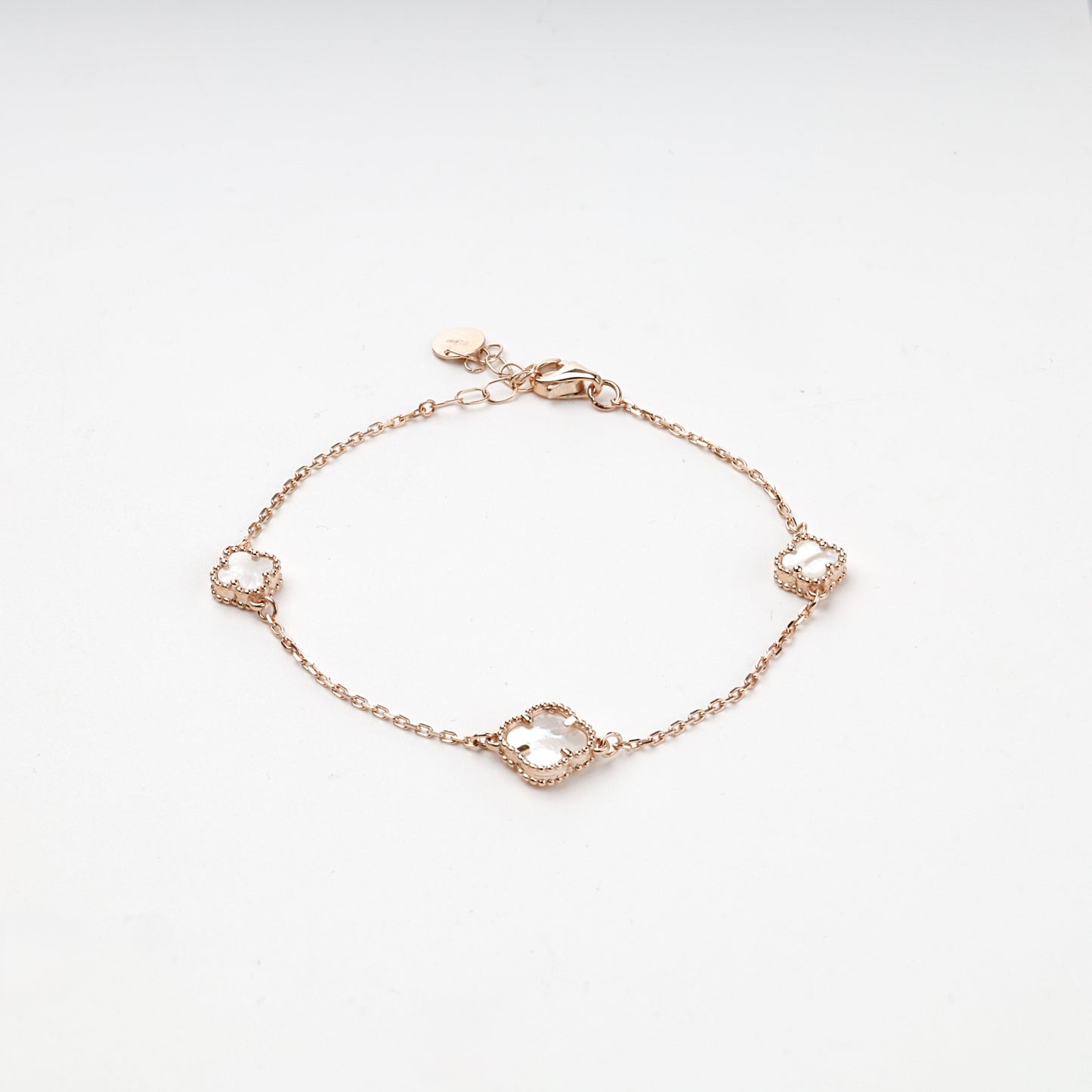 Rose Gold 14K mother-of-pearl clover station bracelet — Kabluchka