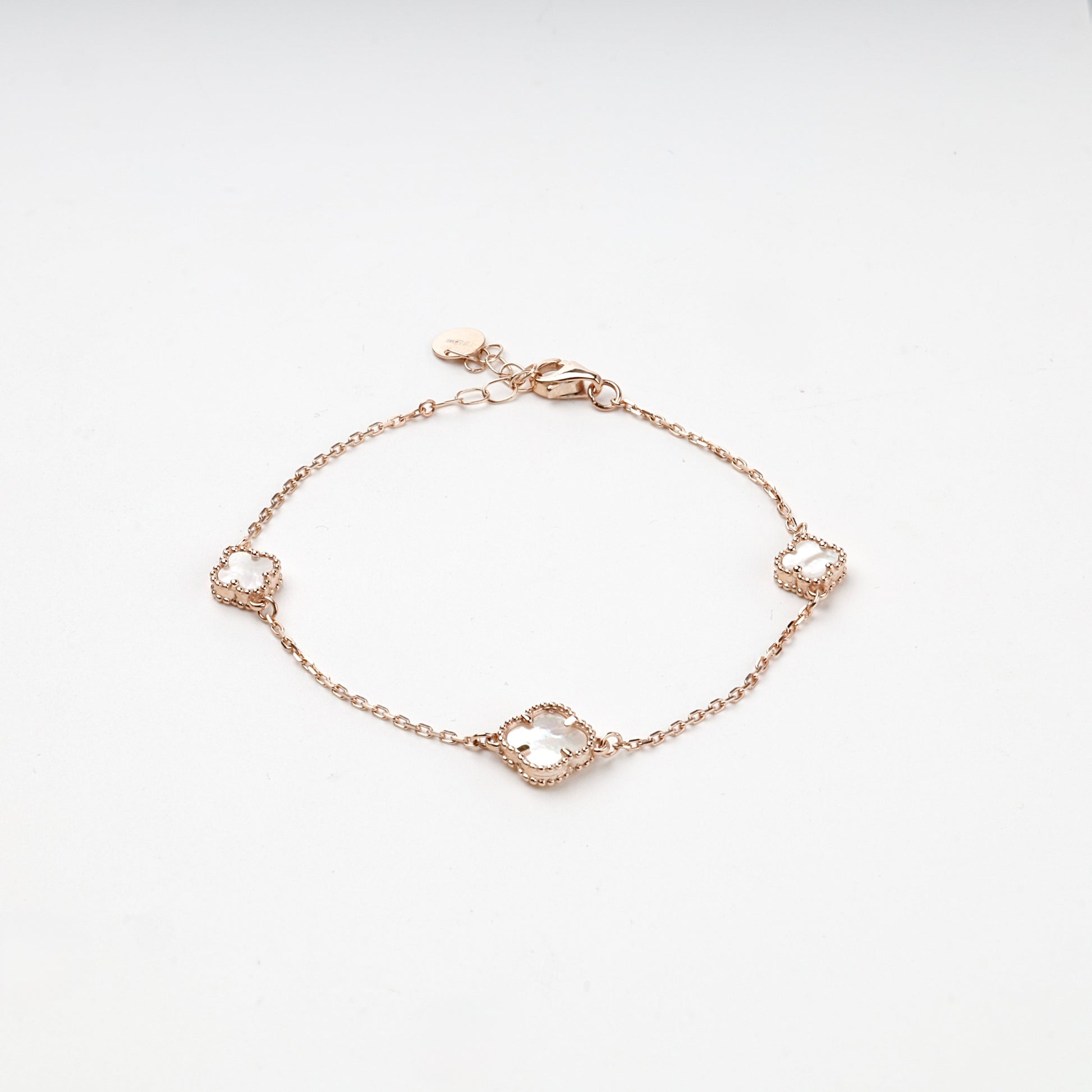 Rose Gold 14K mother-of-pearl clover station bracelet — Kabluchka
