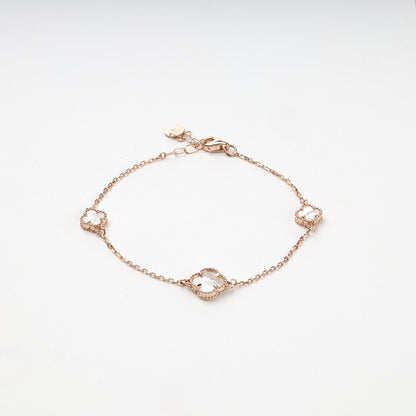 Rose Gold 14K mother-of-pearl clover station bracelet — Kabluchka