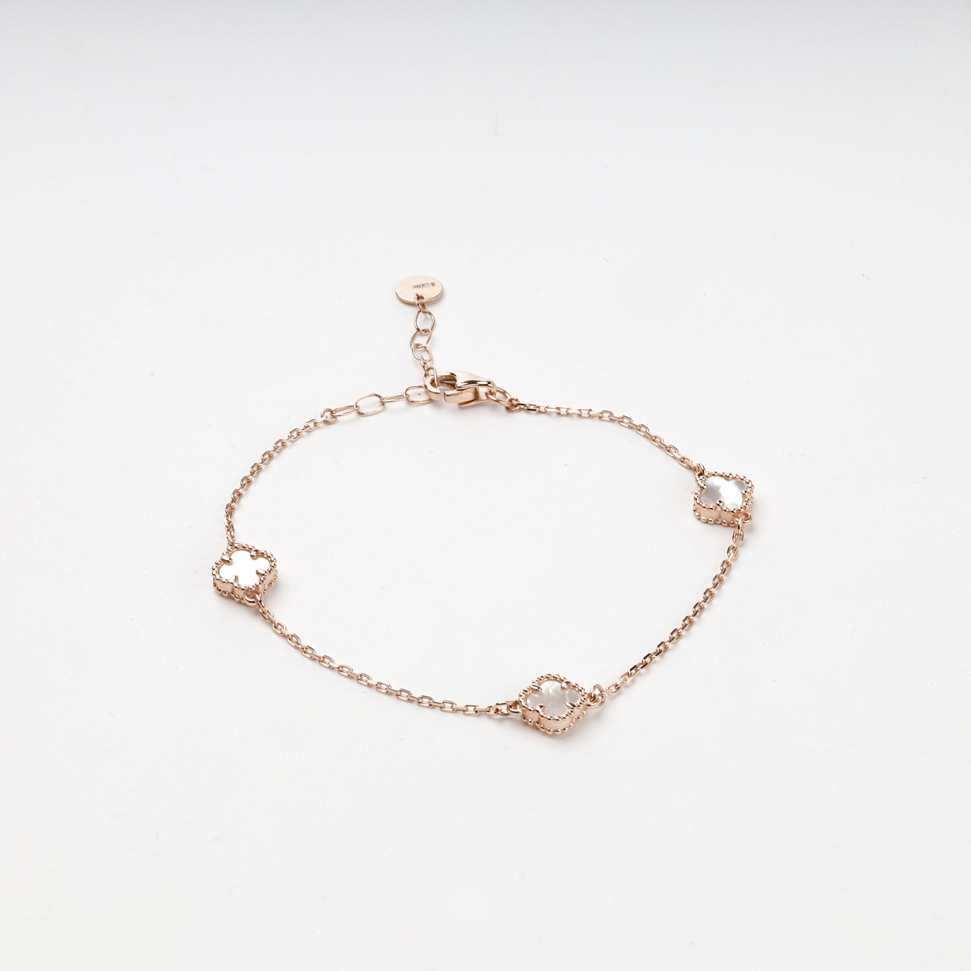 Rose Gold 14K delicate mother-of-pearl clover bracelet — Kabluchka