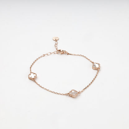 Rose Gold 14K delicate mother-of-pearl clover bracelet — Kabluchka