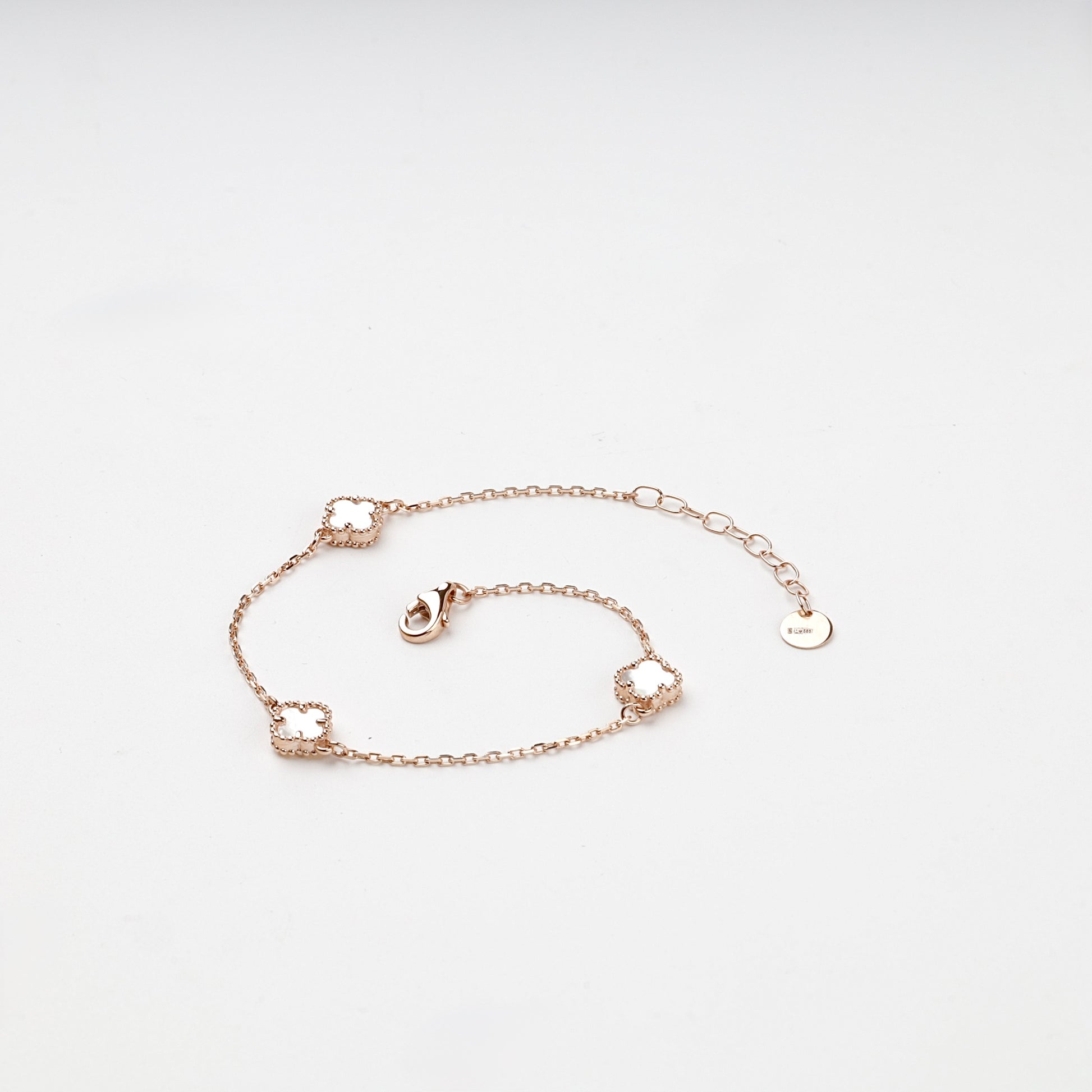 Fine rose gold bracelet with three clover stations — Kabluchka