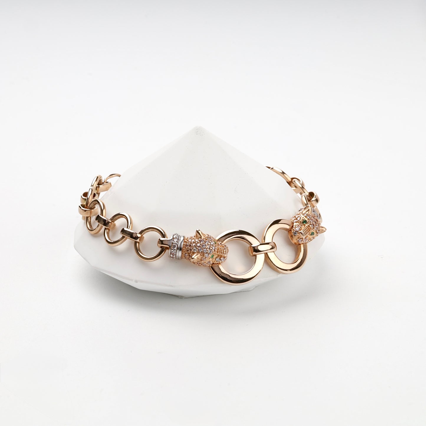 Rose Gold 14K (585) cubic zirconia panther link bracelet, product view 4 — Kabluchka