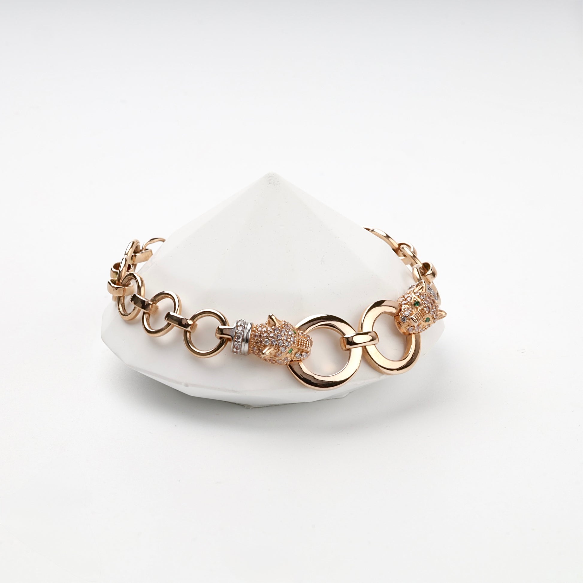 Rose Gold 14K (585) cubic zirconia panther link bracelet, product view 4 — Kabluchka