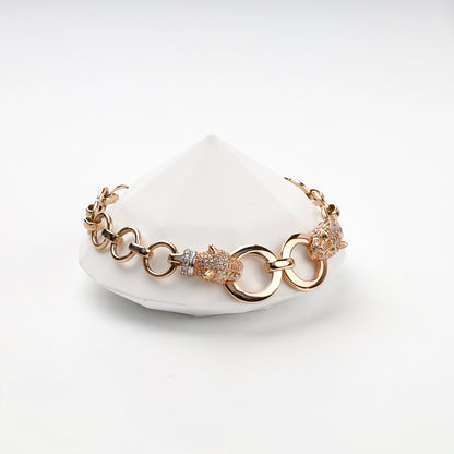 Rose Gold 14K (585) cubic zirconia panther link bracelet, product view 4 — Kabluchka