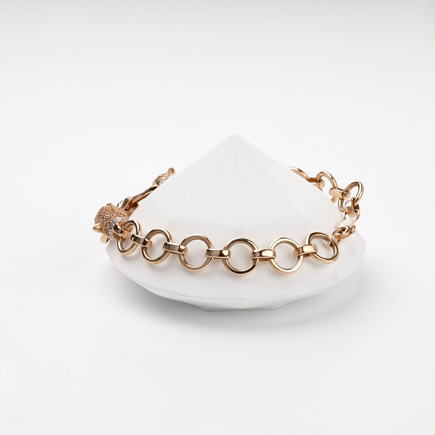 Rose Gold 14K (585) cubic zirconia panther link bracelet, product view 5 — Kabluchka