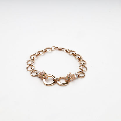 Rose Gold 14K (585) cubic zirconia panther link bracelet, product view 1 — Kabluchka