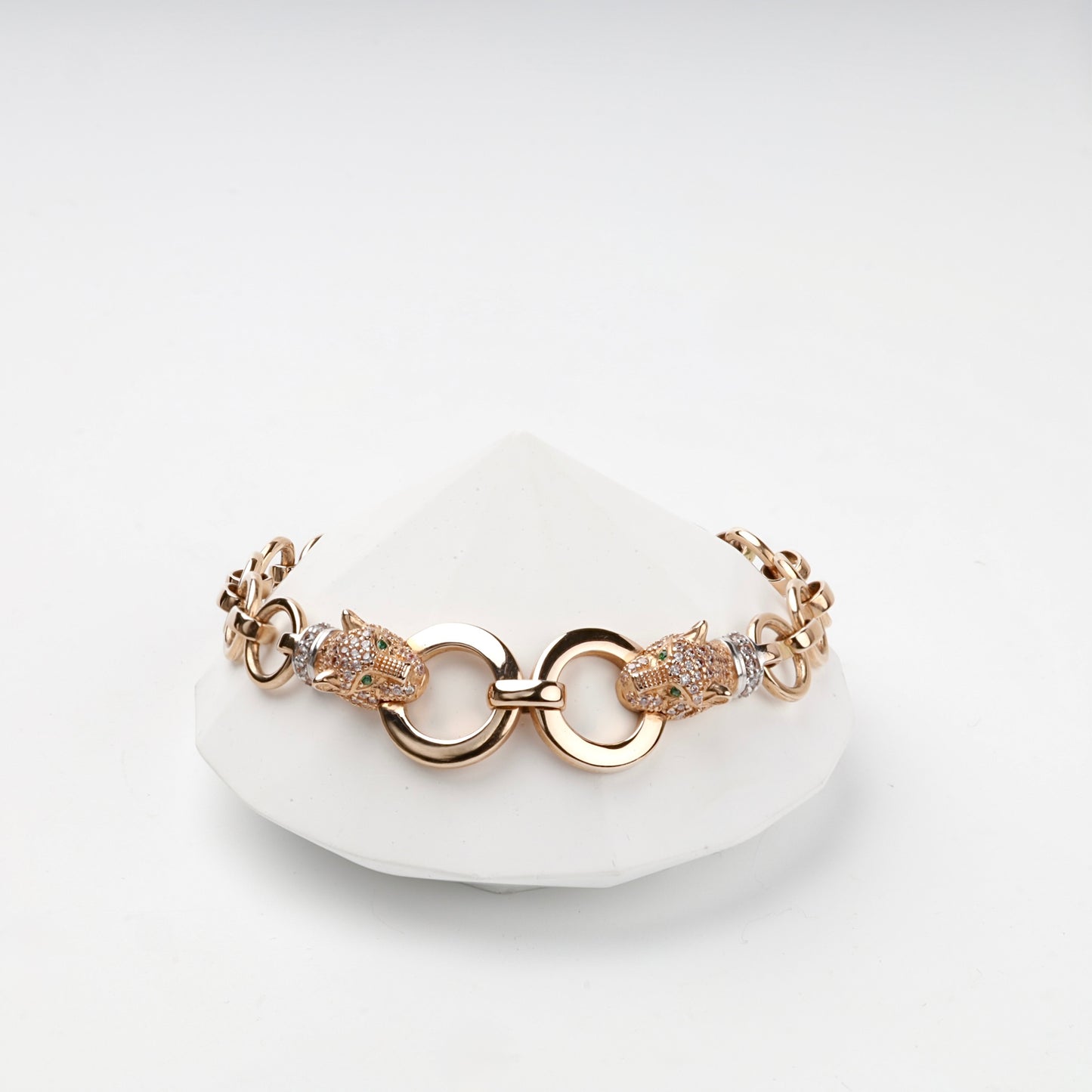 Rose Gold 14K (585) cubic zirconia panther link bracelet, product view 3 — Kabluchka