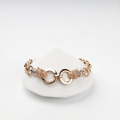 Rose Gold 14K (585) cubic zirconia panther link bracelet, product view 3 — Kabluchka