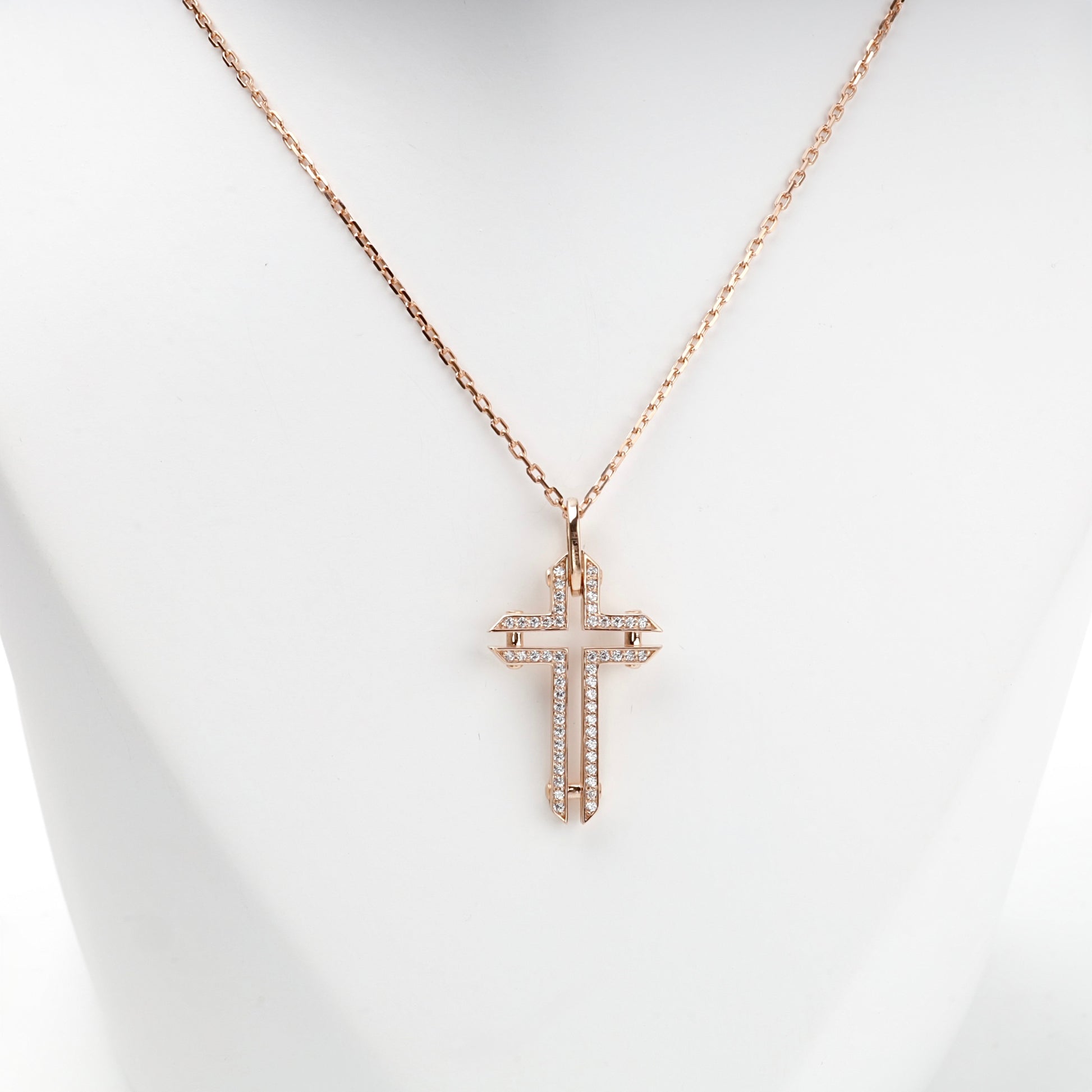 Rose Gold 14K (585) geometric cubic zirconia cross pendant, product view 3 — Kabluchka