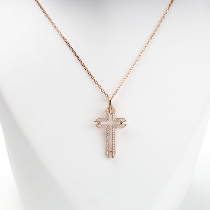 Rose Gold 14K (585) geometric cubic zirconia cross pendant, product view 3 — Kabluchka